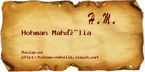 Hohman Mahália névjegykártya